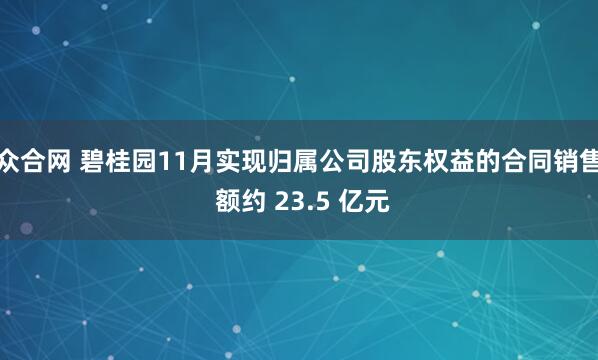 众合网 碧桂园11月实现归属公司股东权益的合同销售 额约 23.5 亿元